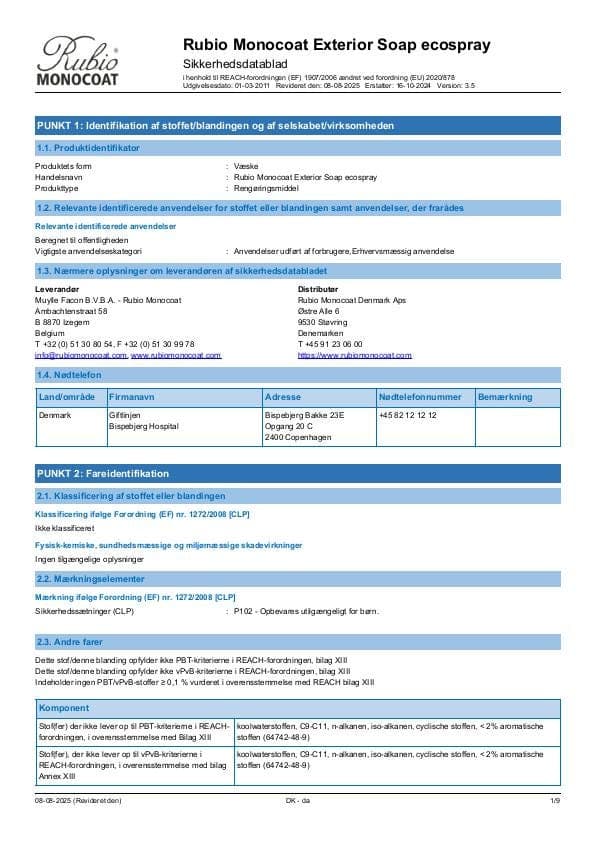 MSDS Exterior Soap Ecospray - Denmark - DA