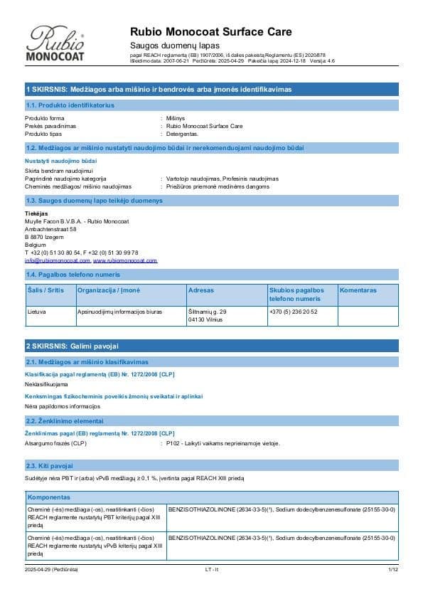 MSDS Surface Care - Lithuania - LT