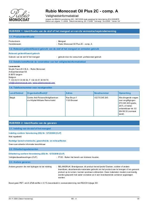 MSDS Oil Plus 2C Comp. A - Belgium - NL