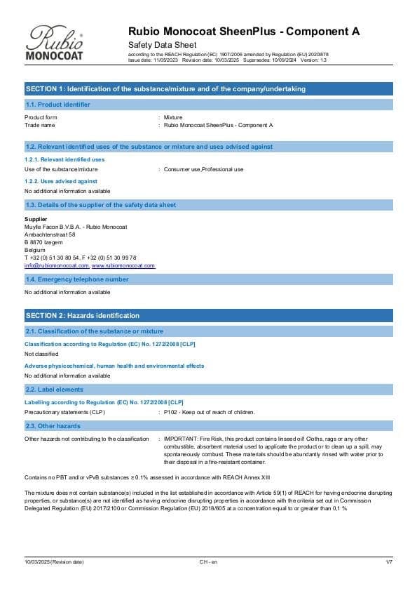 MSDS SheenPlus Comp. A - Switzerland - EN