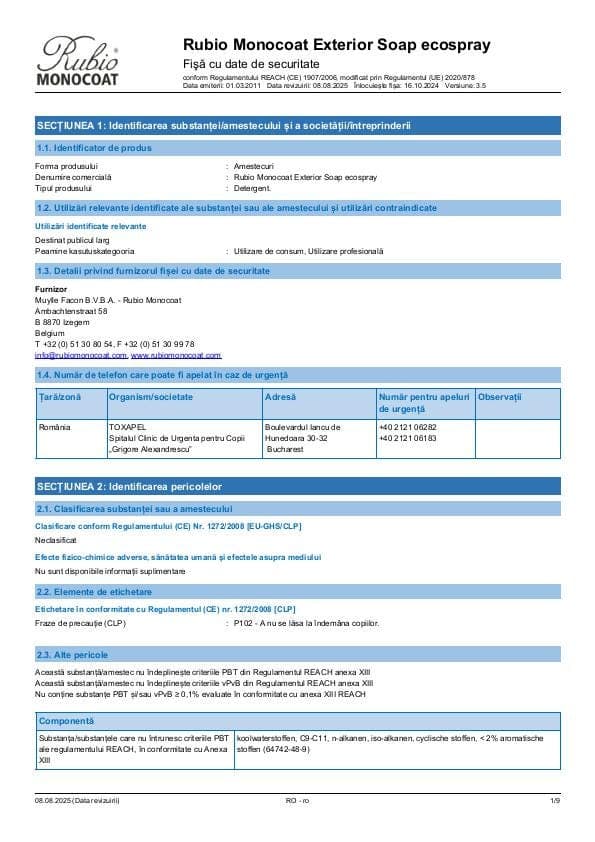 MSDS Exterior Soap Ecospray - Romania - RO