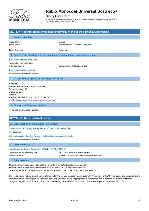 MSDS Universal Soap Eco+ - Switzerland - EN
