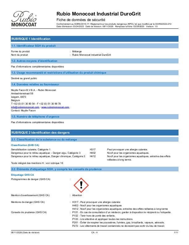 MSDS DuroGrit Industrial Industrial - Canada - FR