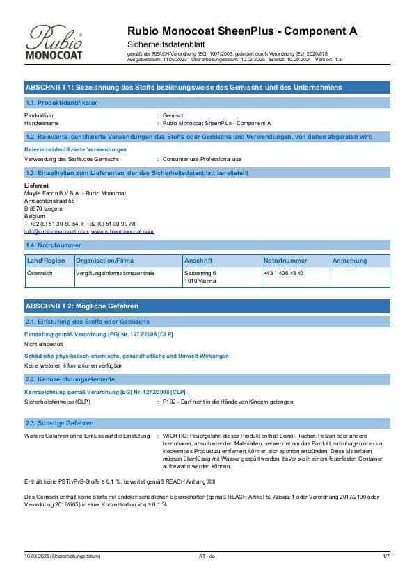 MSDS SheenPlus Comp. A - Austria - DE