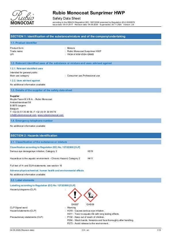 MSDS Sunprimer HWP - Switzerland - EN