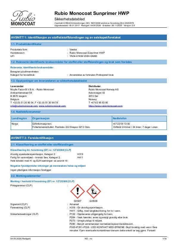 MSDS Sunprimer HWP - Norway - NO
