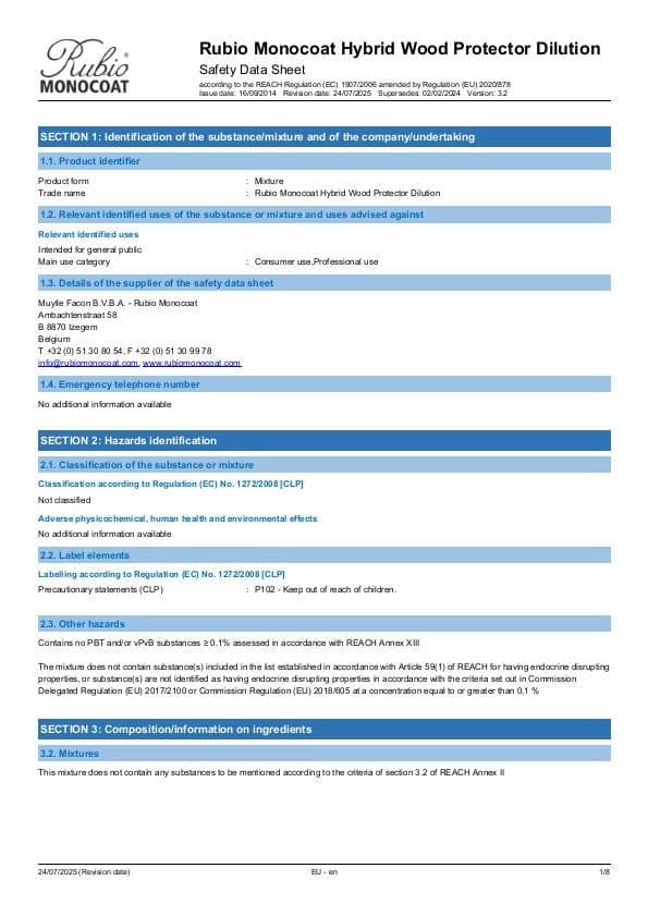 MSDS Hybrid Wood Protector Dilution - EU - EN