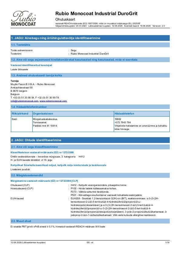 MSDS DuroGrit Industrial Industrial - Estonia - ET