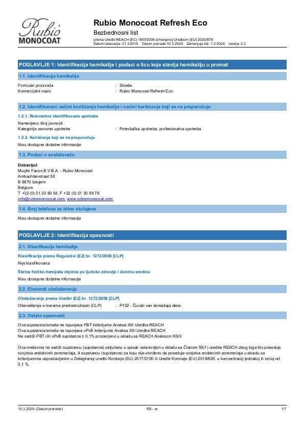 MSDS Refresh Eco - Serbia - SR