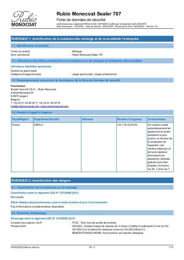MSDS Sealer 707 - France - FR