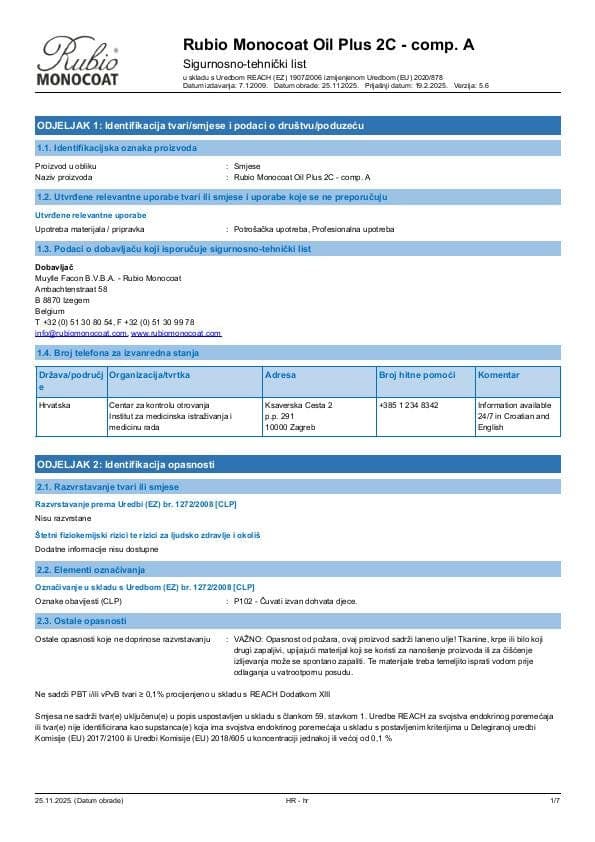 MSDS Oil Plus 2C Comp. A - Croatia - HR