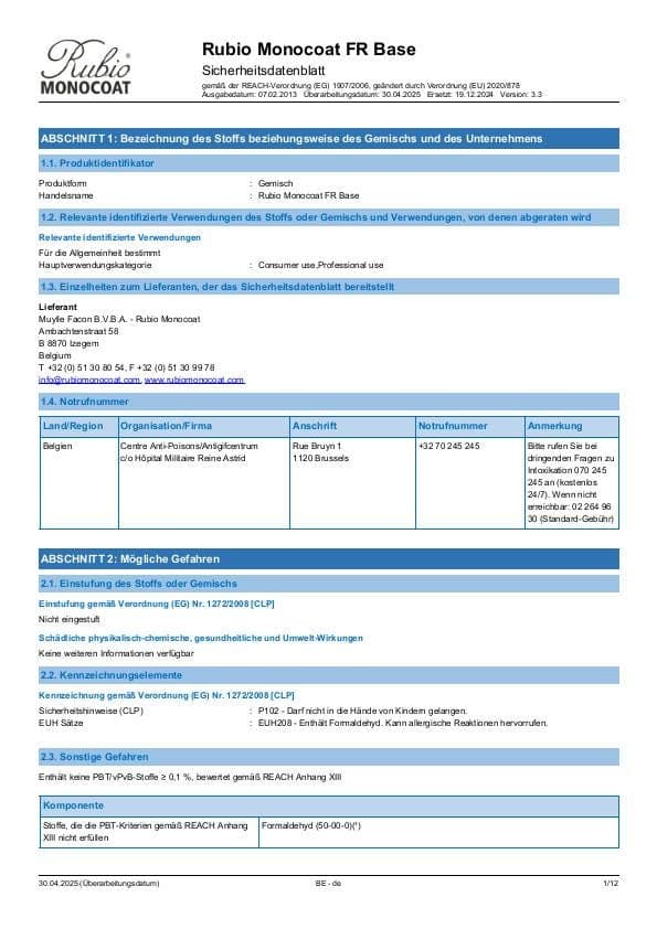 MSDS FR Base - Belgium - DE