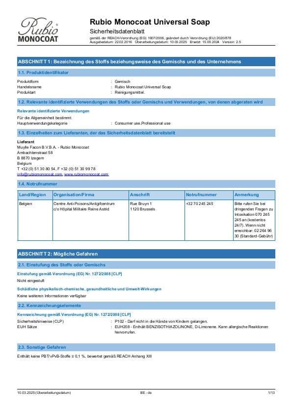 MSDS Universal Soap - Belgium - DE