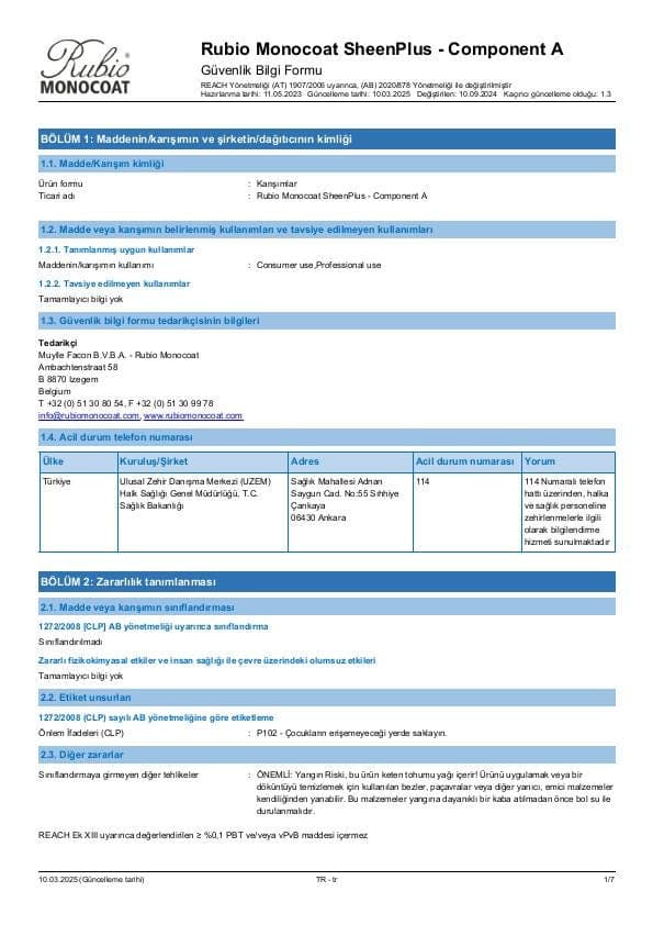 MSDS SheenPlus Comp. A - Turkey - TR