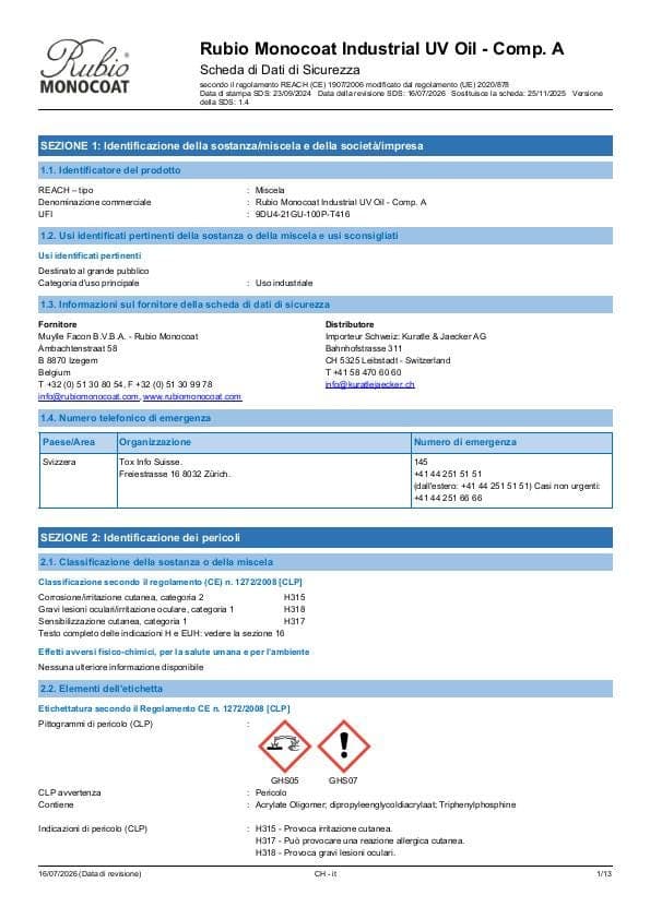 MSDS Industrial UV Oil - Comp A Industrial Comp. A - Switzerland - IT