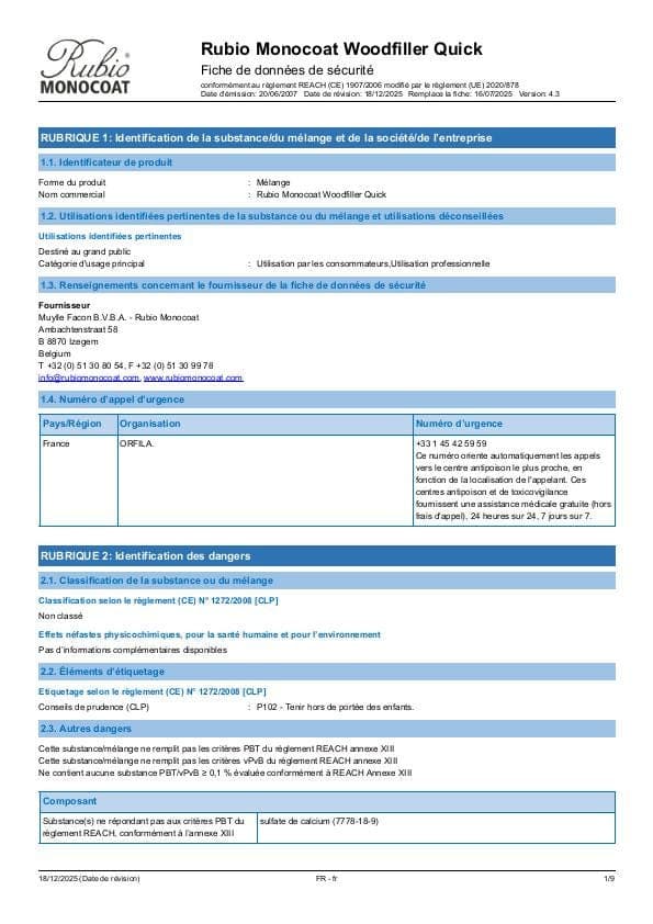 MSDS Woodfiller Quick - France - FR