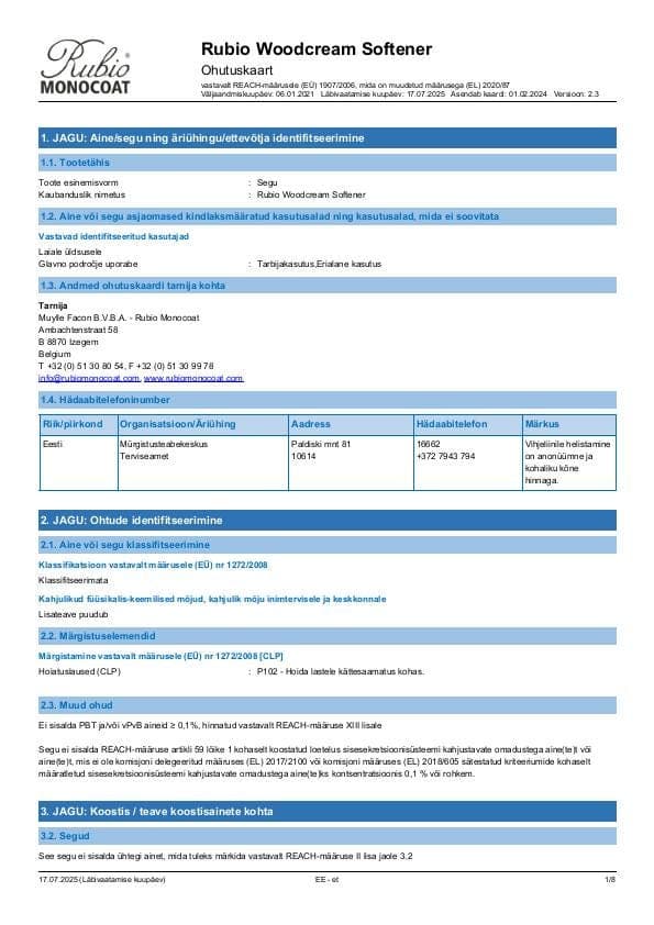 MSDS WoodCream Softener - Estonia - ET