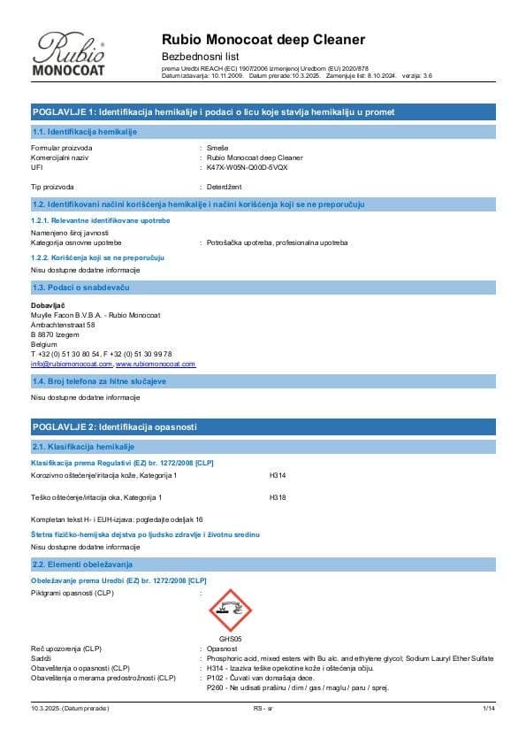 MSDS Deep Cleaner - Serbia - SR