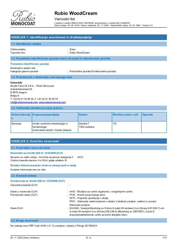 MSDS WoodCream - Slovenia - SL