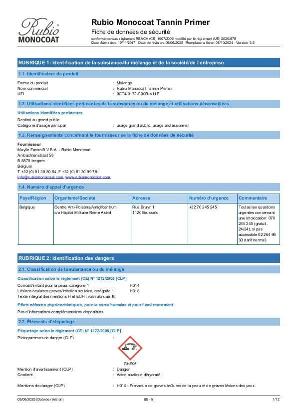 MSDS Tannin Primer - Belgium - FR