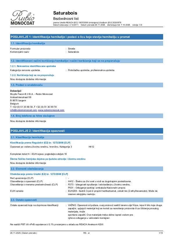MSDS Saturabois - Serbia - SR
