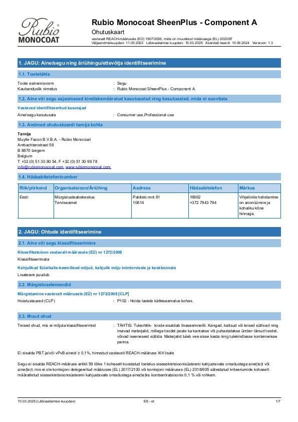 MSDS SheenPlus Comp. A - Estonia - ET