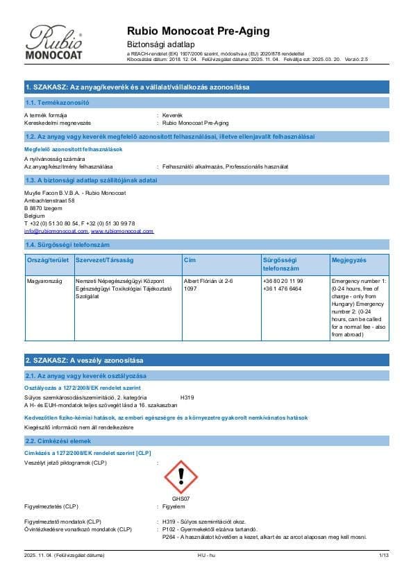 MSDS Pre-Aging - Hungary - HU