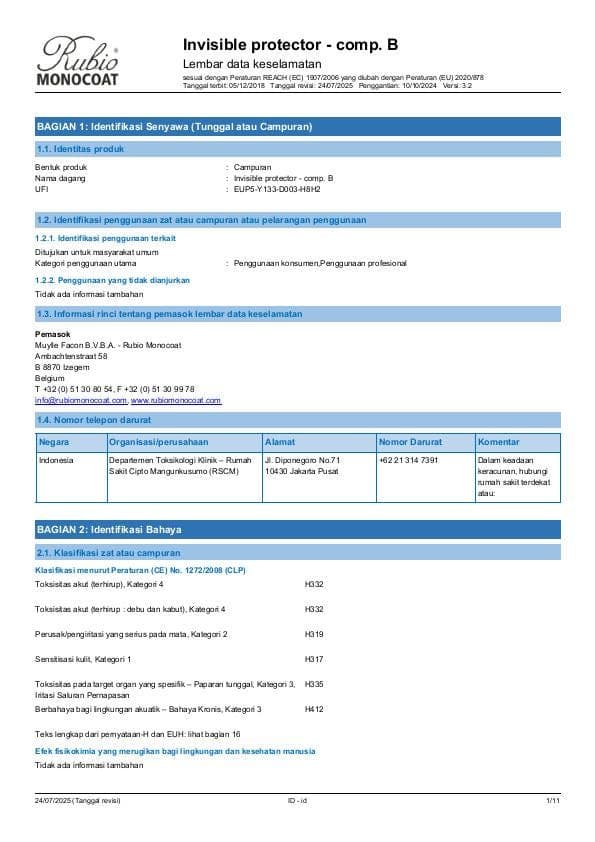 MSDS Invisible Protector Component B Comp. B - Indonesia - ID