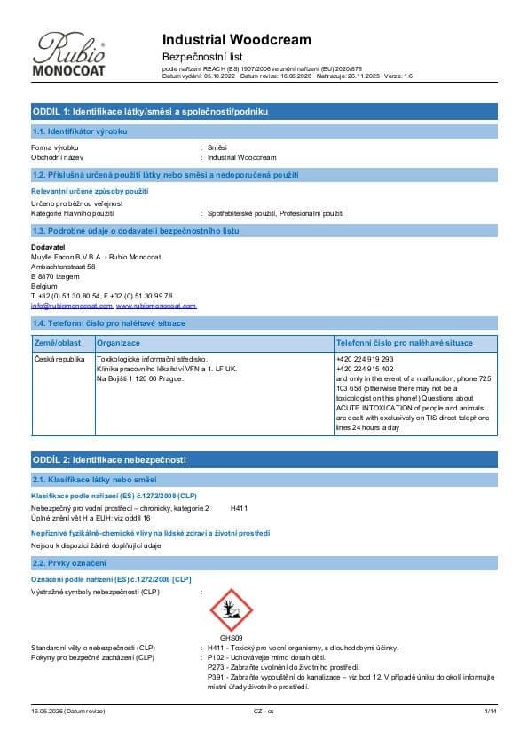 MSDS Industrial WoodCream Industrial - Czech Republic - CS