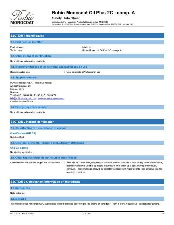 MSDS Oil Plus 2C Comp. A - Canada - EN_US