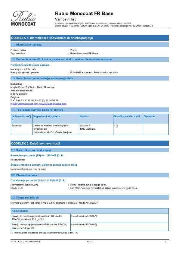 MSDS FR Base - Slovenia - SL