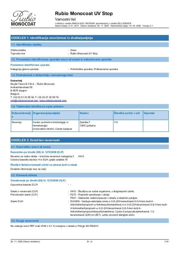 MSDS UV Stop - Slovenia - SL