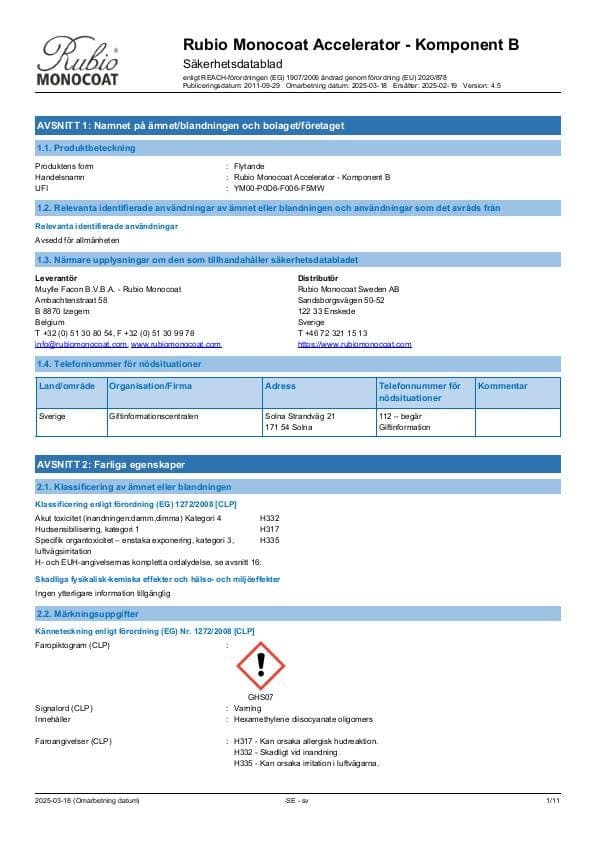 MSDS Accelerator Comp. B - Sweden - SV