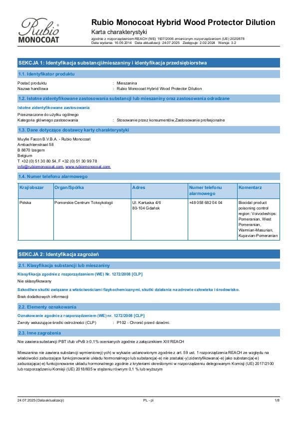 MSDS Hybrid Wood Protector Dilution - Poland - PL
