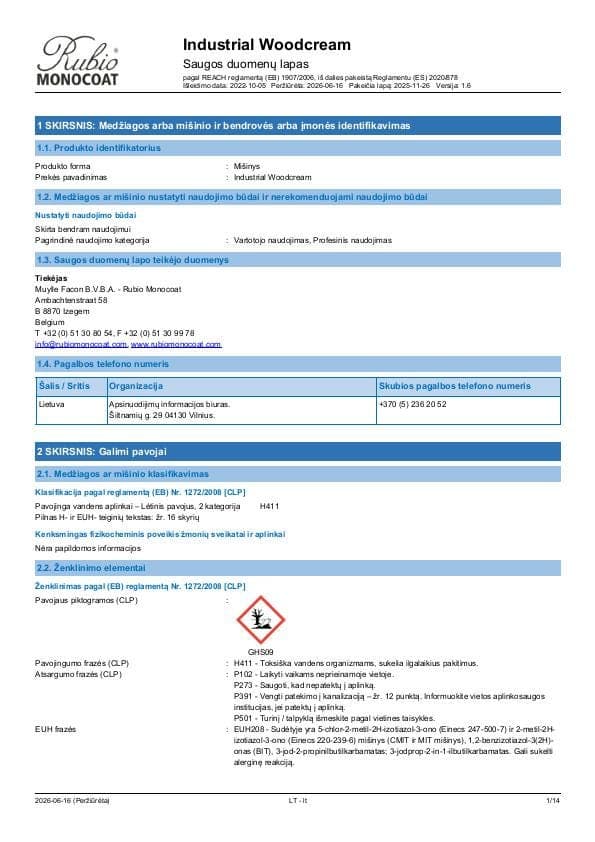 MSDS Industrial WoodCream Industrial - Lithuania - LT
