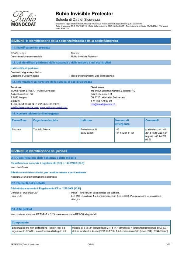 MSDS Invisible Protector - Switzerland - IT