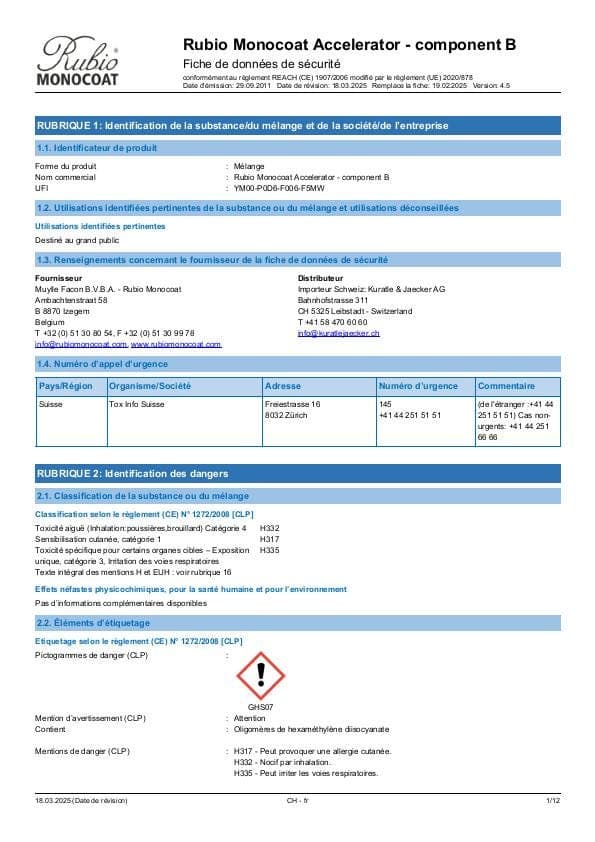 MSDS Accelerator Comp. B - Switzerland - FR