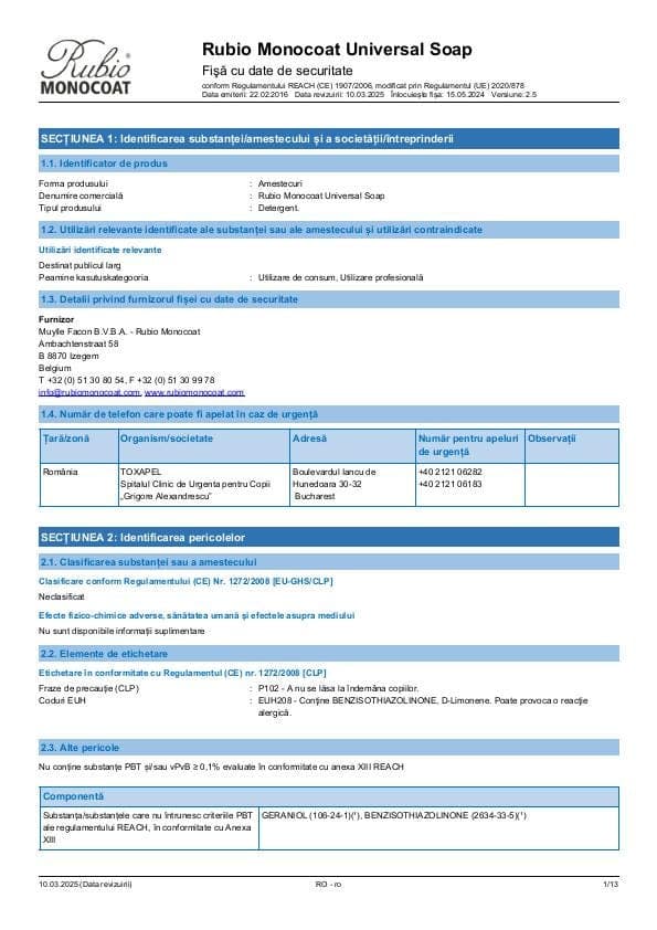 MSDS Universal Soap - Romania - RO