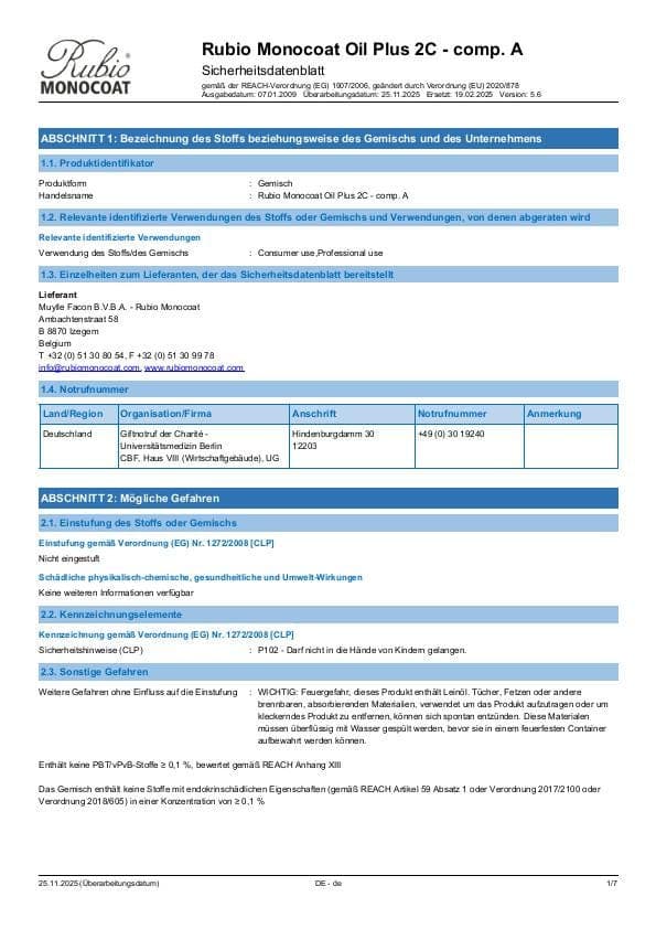 MSDS Oil Plus 2C Comp. A - Germany - DE