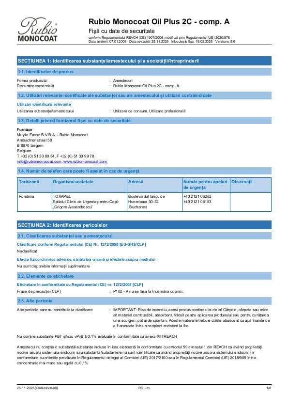 MSDS Oil Plus 2C Comp. A - Romania - RO