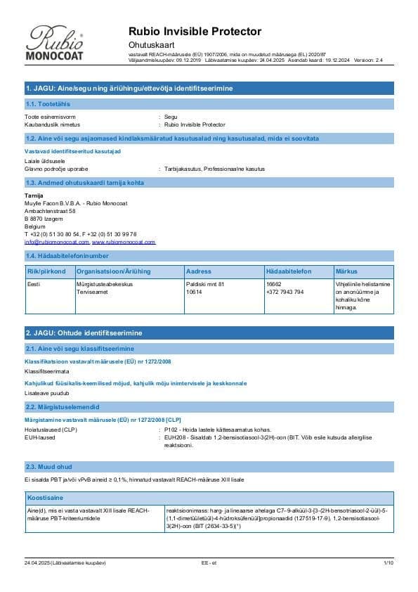 MSDS Invisible Protector - Estonia - ET