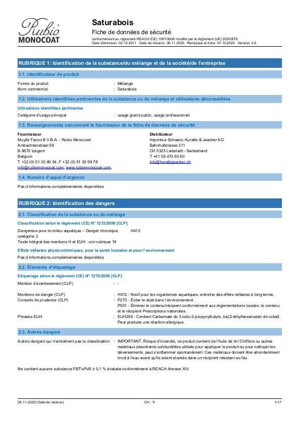MSDS Saturabois - Switzerland - FR