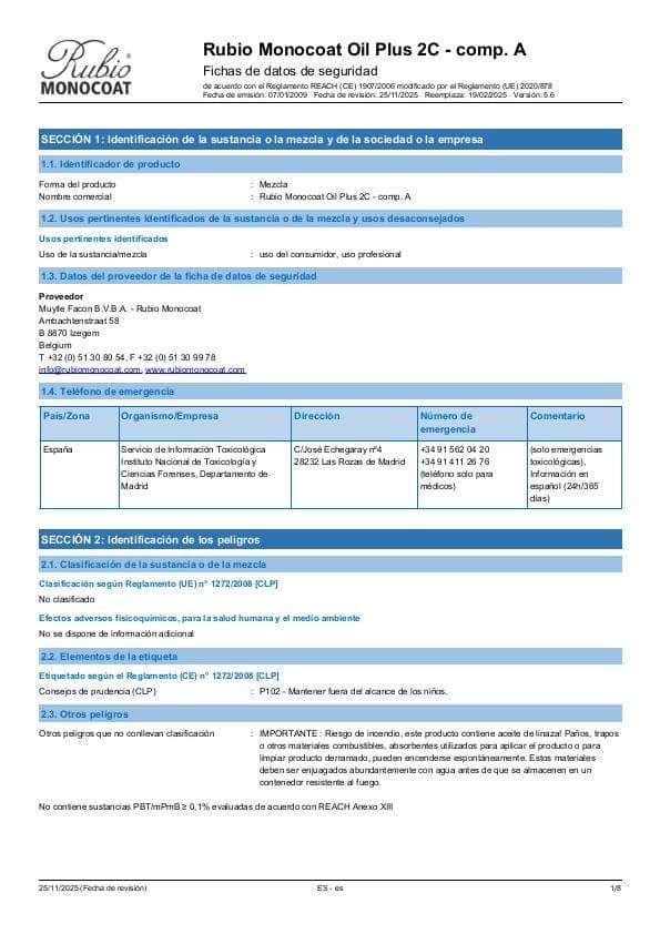 MSDS Oil Plus 2C Comp. A - Spain - ES