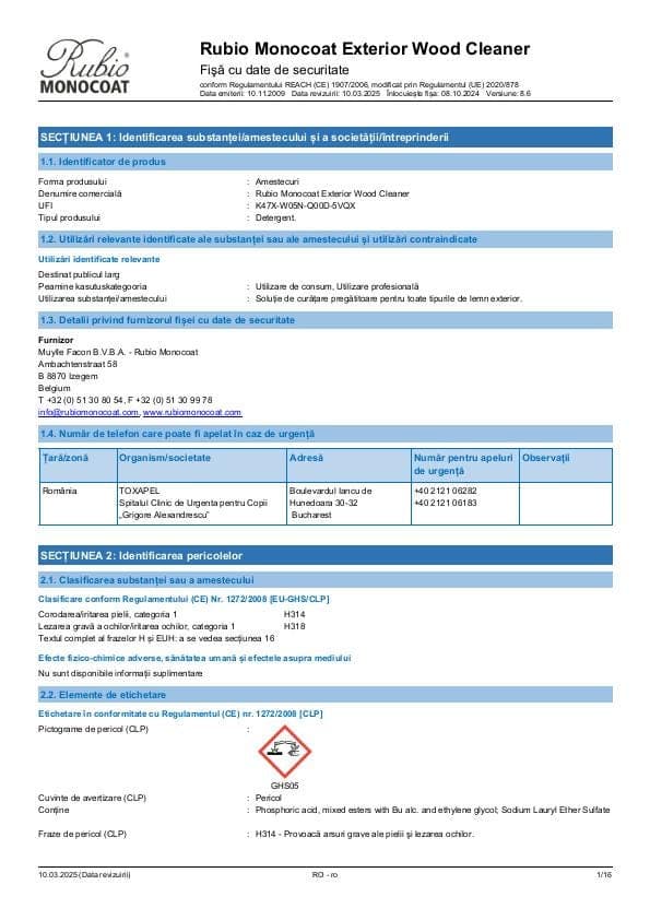 MSDS Exterior Wood Cleaner - Romania - RO