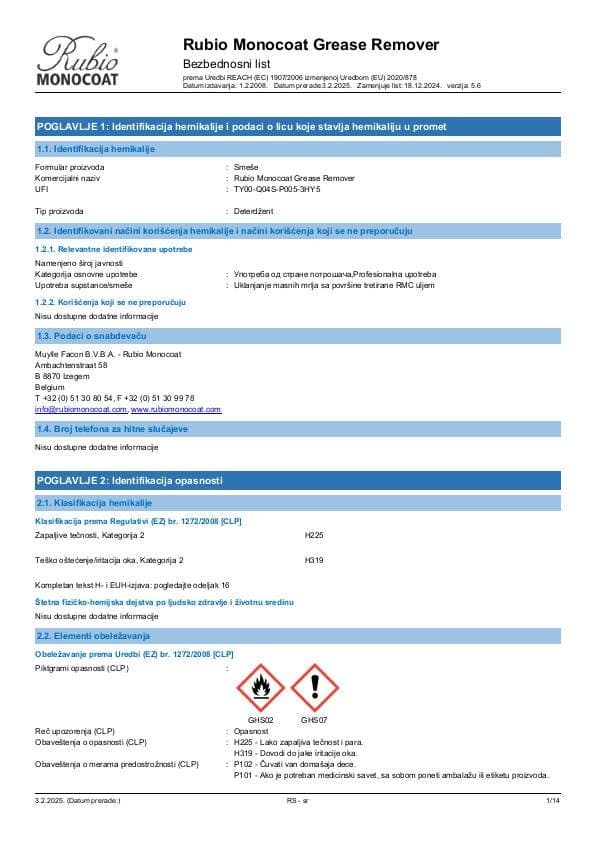 MSDS Grease Remover - Serbia - SR