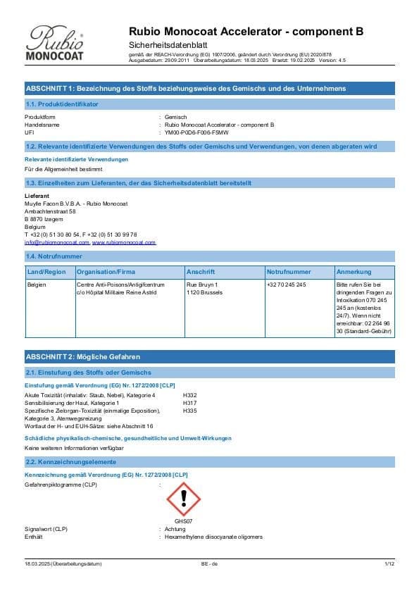 MSDS Accelerator Comp. B - Belgium - DE