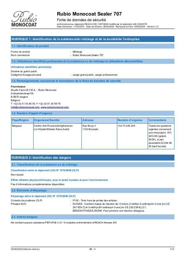 MSDS Sealer 707 - Belgium - FR