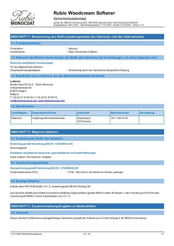 MSDS WoodCream Softener - Austria - DE