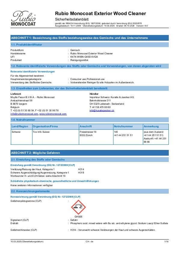 MSDS Exterior Wood Cleaner - Switzerland - DE