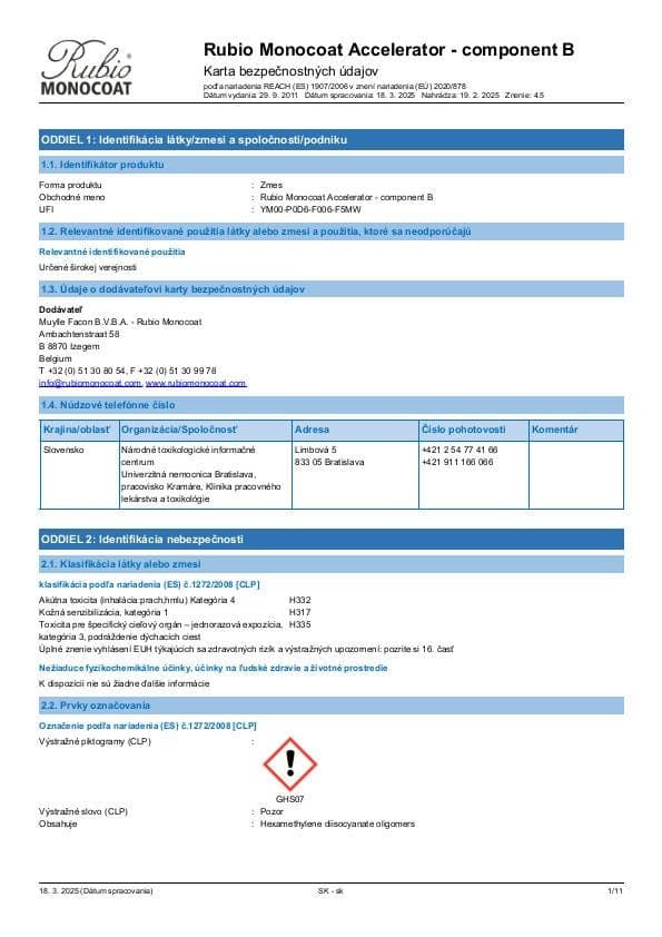 MSDS Accelerator Comp. B - Slovakia - SK
